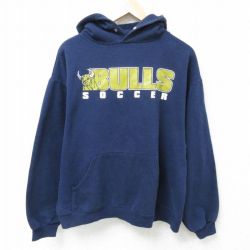 【50%OFF】L★古着 ジャージーズ 長袖 スウェット パーカー メンズ 00年代 00s ウシ サッカー 紺 ネイビー 25mar01 中古 スエット トレーナー トップス