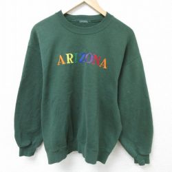 L★古着 長袖 スウェット メンズ 00年代 00s アリゾナ 刺繍 クルーネック 緑 グリーン 25mar01 中古 スエット トレーナー トップス
