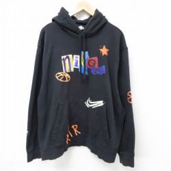 XL★古着 ナイキ NIKE 長袖 スウェット パーカー メンズ 00年代 00s ビッグロゴ 星 大きいサイズ 黒 ブラック 25mar01 中古 スエット トレーナー トップス