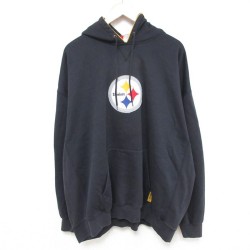 XL★古着 長袖 スウェット パーカー メンズ 00年代 00s NFL ピッツバーグスティーラーズ 刺繍 大きいサイズ 黒 ブラック アメフト スーパーボウル 25mar03 中古 スエット トレーナー トップス