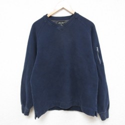 L★古着 エディーバウアー Eddie Bauer 長袖 スウェット メンズ 00年代 00s 無地 ラグラン Vネック 紺 ネイビー 【spe】 25mar03 中古 スエット トレーナー トップス