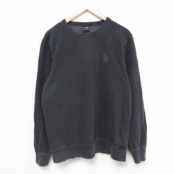 M★古着 ノースフェイス THE NORTH FACE 長袖 スウェット メンズ ワンポイントロゴ クルーネック 黒 ブラック 25mar03 中古 スエット トレーナー トップス
