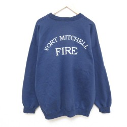 【20%OFF】XL★古着 長袖 スウェット メンズ 00年代 00s 消防署 大きいサイズ クルーネック 紺 ネイビー 25mar03 中古 スエット トレーナー トップス