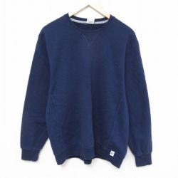 L★古着 ラッセル 長袖 スウェット メンズ 00年代 00s 無地 クルーネック 紺 ネイビー 25mar03 中古 スエット トレーナー トップス