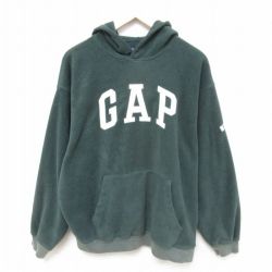 XL★古着 ギャップ GAP 長袖 フリース トップス パーカー メンズ 00年代 00s ビッグロゴ 刺繍 大きいサイズ ポリエステル 濃緑 グリーン 25mar03 中古 スエット トレーナー