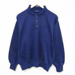 L★古着 ナイキ NIKE 長袖 スウェット メンズ 90年代 90s ワンポイントロゴ 襟付き 紺 ネイビー 【spe】 25mar03 中古 スエット トレーナー トップス