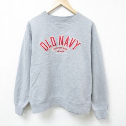 L★古着 オールドネイビー OLD NAVY 長袖 スウェット メンズ 00年代 00s ビッグロゴ 刺繍 クルーネック グレー 霜降り 25mar03 中古 スエット トレーナー トップス