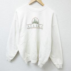 【50%OFF】XL★古着 ヘインズ Hanes 長袖 スウェット メンズ 00年代 00s アラスカ 刺繍 クルーネック 白 ホワイト 25mar03 中古 スエット トレーナー トップス