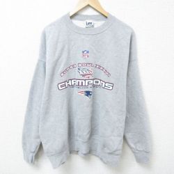 XL★古着 リー Lee 長袖 スウェット メンズ 00年代 00s NFL ニューイングランドペイトリオッツ 大きいサイズ クルーネック グレー 霜降り アメフト スーパーボウル 25mar03 中古 スエット トレーナー トップス