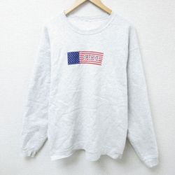 【50%OFF】XL★古着 長袖 スウェット メンズ 00年代 00s 星条旗 クルーネック 薄グレー 霜降り 25mar03 中古 スエット トレーナー トップス