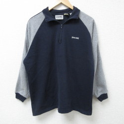 L★古着 スポルディング 長袖 ハーフジップ スウェット メンズ 90年代 90s ワンポイントロゴ ツートンカラー ラグラン 紺他 ネイビー 25mar03 中古 スエット トレーナー トップス