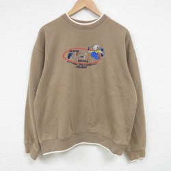 L★古着 長袖 スウェット メンズ 00年代 00s FIXIT 男性 刺繍 クルーネック 茶他 ブラウン 25mar04 中古 スエット トレーナー トップス