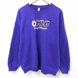 【50%OFF】XL★古着 長袖 スウェット メンズ MLB クルーネック 紫 パープル 25mar05 中古 スエット トレーナー トップス
