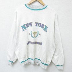 【50%OFF】XL★古着 長袖 スウェット メンズ 00年代 00s ニューヨーク 大きいサイズ クルーネック 薄グレー 霜降り 【spe】 25mar05 中古 スエット トレーナー トップス