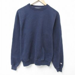 S★古着 チャンピオン Champion 長袖 スウェット メンズ 無地 クルーネック 紺 ネイビー 25mar05 中古 スエット トレーナー トップス