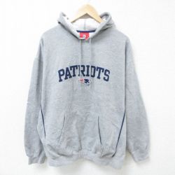 XL★古着 長袖 スウェット パーカー メンズ 00年代 00s NFL ニューイングランドペイトリオッツ 刺繍 大きいサイズ グレー 霜降り アメフト スーパーボウル 25mar05 中古 スエット トレーナー トップス