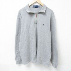 XL★古着 ラルフローレン Ralph Lauren 長袖 ブランド ハーフジップ トップス メンズ 00年代 00s ワンポイントロゴ 大きいサイズ コットン グレー 霜降り 【spe】 25mar05 中古 スエット トレーナー
