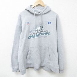 XL★古着 長袖 スウェット パーカー メンズ NFL フィラデルフィアイーグルス 大きいサイズ グレー 霜降り アメフト スーパーボウル 25mar05 中古 スエット トレーナー トップス