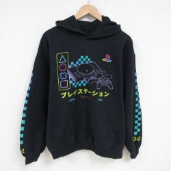 L★古着 長袖 スウェット パーカー メンズ プレイステーション 黒 ブラック 25mar05 中古 スエット トレーナー トップス
