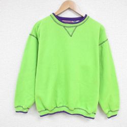 L★古着 長袖 スウェット メンズ 90年代 90s 無地 クルーネック 黄緑 25mar05 中古 スエット トレーナー トップス