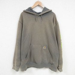 XL★古着 カーハート Carhartt 長袖 スウェット パーカー メンズ 00年代 00s 無地 ボロ 大きいサイズ グレー 霜降り 【spe】 25mar05 中古 スエット トレーナー トップス