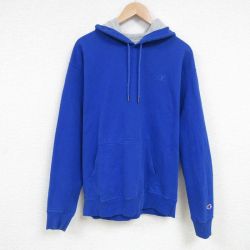 【50%OFF】L★古着 チャンピオン Champion 長袖 スウェット パーカー メンズ ワンポイントロゴ 青 ブルー 25mar05 中古 スエット トレーナー トップス