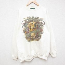 【50%OFF】XL★古着 長袖 スウェット メンズ 90年代 90s 犬 大きいサイズ クルーネック USA製 白 ホワイト 25mar05 中古 スエット トレーナー トップス