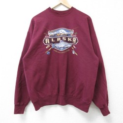 【20%OFF】L★古着 ヘインズ Hanes 長袖 スウェット メンズ 00年代 00s アラスカ クルーネック エンジ 25mar06 中古 スエット トレーナー トップス