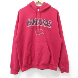 【20%OFF】L★古着 長袖 スウェット パーカー メンズ 00年代 00s ARKANSAS 赤 レッド 25mar06 中古 スエット トレーナー トップス