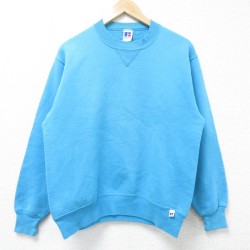 M★古着 ラッセル 長袖 スウェット メンズ 90年代 90s 無地 クルーネック USA製 水色 【spe】 25mar06 中古 スエット トレーナー トップス