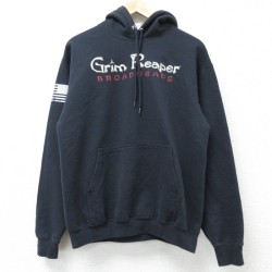 M★古着 長袖 スウェット パーカー メンズ 00年代 00s グリムリーパー 黒 ブラック 25mar06 中古 スエット トレーナー トップス