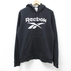 M★古着 リーボック REEBOK 長袖 スウェット パーカー メンズ ビッグロゴ 黒 ブラック 25mar06 中古 スエット トレーナー トップス