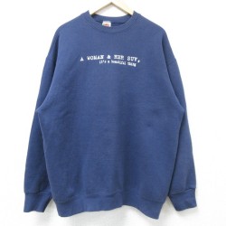 【20%OFF】L★古着 フルーツオブザルーム 長袖 スウェット メンズ 00年代 00s WOMAN クルーネック 紺 ネイビー 25mar06 中古 スエット トレーナー トップス