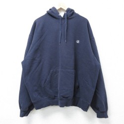 XL★古着 チャンピオン Champion 長袖 スウェット パーカー メンズ ワンポイントロゴ 大きいサイズ 紺 ネイビー 25mar06 中古 スエット トレーナー トップス