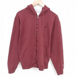 L★古着 チャンピオン Champion 長袖 フルジップ スウェット パーカー メンズ ワンポイントロゴ エンジ 25mar06 中古 スエット トレーナー トップス