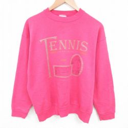 L★古着 TULTEX 長袖 スウェット メンズ 90年代 90s テニス クルーネック USA製 濃ピンク 25mar06 中古 スエット トレーナー トップス