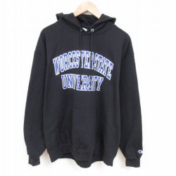 XL★古着 チャンピオン Champion 長袖 スウェット パーカー メンズ ウースター 州立大学 黒 ブラック 25mar06 中古 スエット トレーナー トップス