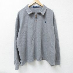 XL★古着 ラルフローレン Ralph Lauren 長袖 ブランド ハーフジップ トップス メンズ ワンポイントロゴ 大きいサイズ コットン グレー 霜降り 25mar13 中古 スエット トレーナー