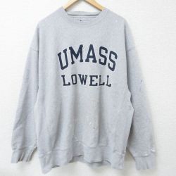 XL★古着 チャンピオン Champion 長袖 スウェット メンズ 00年代 00s マサチューセッツ 大学 ボロ 大きいサイズ クルーネック グレー 霜降り 25mar13 中古 スエット トレーナー トップス