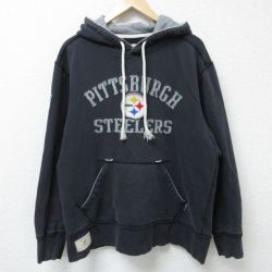 XL★古着 リーボック REEBOK 長袖 スウェット パーカー メンズ NFL ピッツバーグスティーラーズ 刺繍 黒 ブラック アメフト スーパーボウル 25mar13 中古 スエット トレーナー トップス