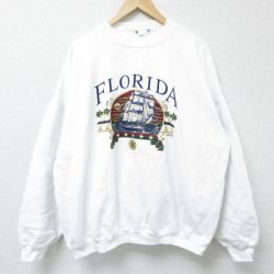 XL★古着 長袖 スウェット メンズ 90年代 90s フロリダ 大きいサイズ クルーネック USA製 白 ホワイト 25mar13 中古 スエット トレーナー トップス