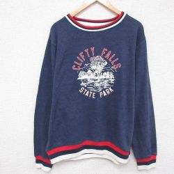 【50%OFF】XL★古着 MVスポーツ 長袖 スウェット メンズ FALLS CLIFTY クルーネック 紺 ネイビー 霜降り 25mar07 中古 スエット トレーナー トップス