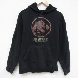 M★古着 長袖 スウェット パーカー メンズ 映画 ジュラシックパーク 黒 ブラック 25mar07 中古 スエット トレーナー トップス