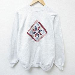 【50%OFF】L★古着 ヘインズ Hanes 長袖 スウェット メンズ 90年代 90s パッチワーク ラグラン クルーネック USA製 薄グレー 霜降り 25mar13 中古 スエット トレーナー トップス
