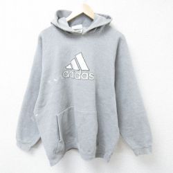 XL★古着 アディダス adidas 長袖 スウェット パーカー メンズ 90年代 90s ビッグロゴ 刺繍 大きいサイズ ラグラン USA製 グレー 霜降り 25mar13 中古 スエット トレーナー トップス
