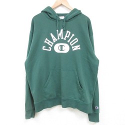 XL★古着 チャンピオン Champion 長袖 スウェット パーカー メンズ 00年代 00s ビッグロゴ 緑 グリーン 25mar13 中古 スエット トレーナー トップス