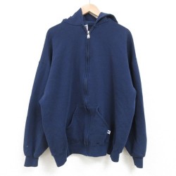 XL★古着 ラッセル 長袖 フルジップ スウェット パーカー メンズ 00年代 00s 無地 大きいサイズ 紺 ネイビー 【spe】 25mar13 中古 スエット トレーナー トップス