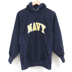 【50%OFF】XS★古着 STEAVE＆BARRYS 長袖 スウェット パーカー メンズ ミリタリー ネイビー NAVY 紺 25mar13 中古 スエット トレーナー トップス