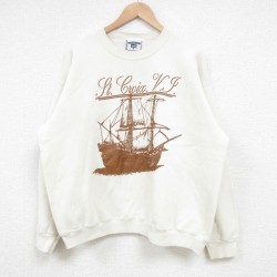 【50%OFF】XL★古着 リー Lee 長袖 スウェット メンズ 90年代 90s 船 クルーネック USA製 白 ホワイト 25mar13 中古 スエット トレーナー トップス