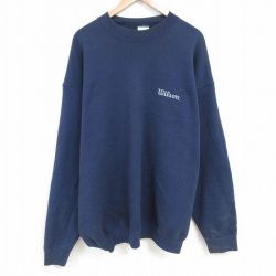 XL★古着 ウィルソン 長袖 スウェット メンズ 90年代 90s ワンポイントロゴ 大きいサイズ ロング丈 クルーネック USA製 紺 ネイビー 25mar07 中古 スエット トレーナー トップス